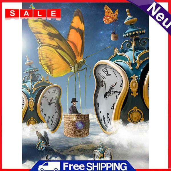 Clock And Butterfly 40x50cm Oil Paint By Numbers Picture DIY Painting M472