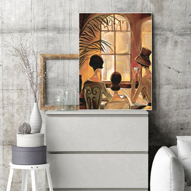 Girl Drinking Coffee Pattern Frameless Digital Paint Hand Painted Oil Picture