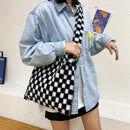 Retro Big Capcity Shoulder Bag Women Plaid Pattern Plush Messenger Handbag