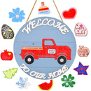 Wooden Christmas Car Home Round Hanging Door Plate w/ Replaceable Accessories/