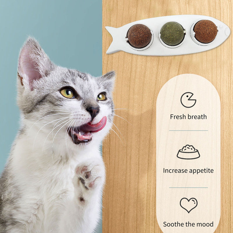 Cat Mint Ball Toys - Edible Cat Toys 3-in-1 Spinning Chewing Balls (White)