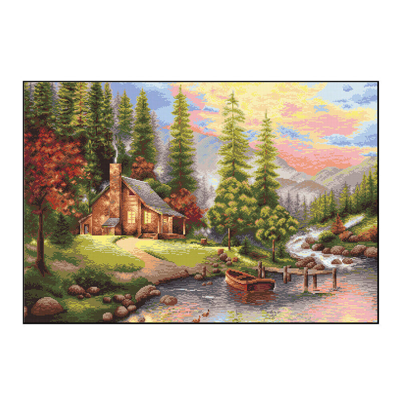 11CT 3 Beach Printed Full Embroidery River House Needlework Cross Stitch Kit