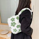 Female Fluffy Square Shoulder Bag Women Casual Flower Pattern Shoulder Handbag
