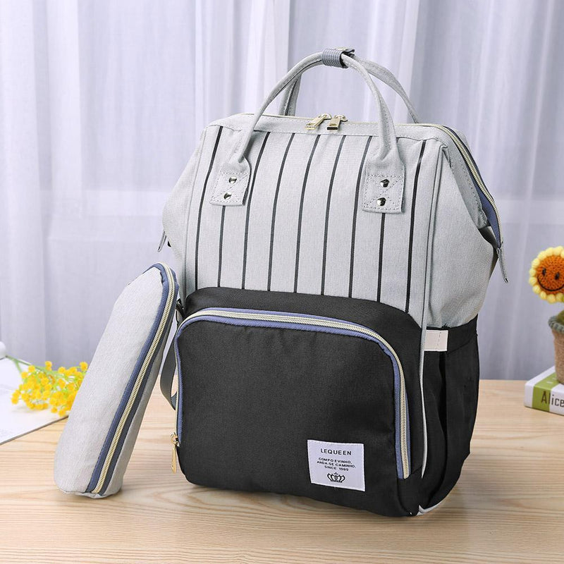 Stripes Waterproof Mummy Backpack Large USB Maternity Diaper Handbag(Black