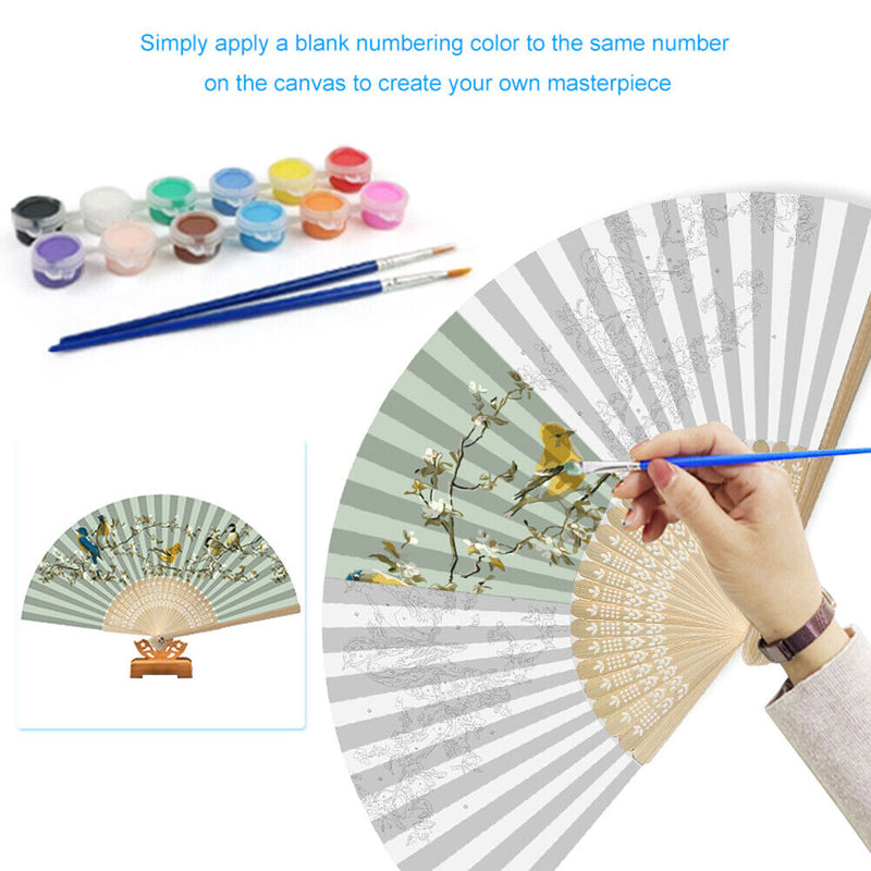 Bird Folding Fan DIY Handmade Oil Paint By Numbers Art Craft Fans