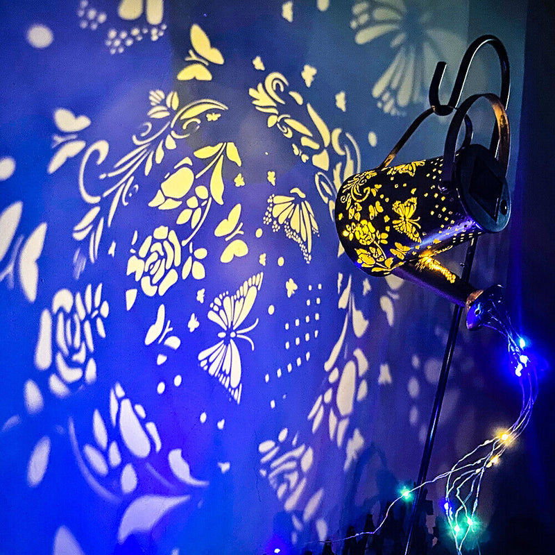 Solar Watering Can Lights Iron Hollow Art Kettle Lamp Outdoor Garden Patio Decor