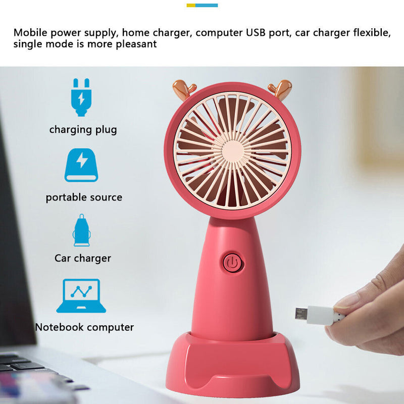 Mini Portable Fan Cute Antler USB Rechargeable Pocket Handheld Cooler (Red)