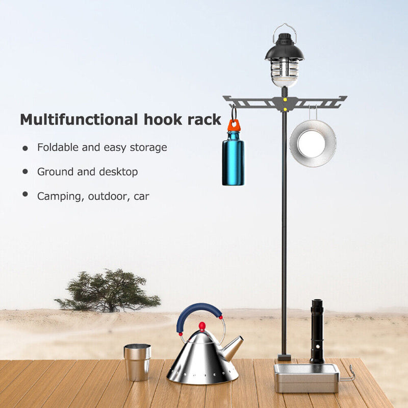 Outdoor Camping Folding Hook Rack Aluminum Alloy Lamp Hanging Rod Fixing Stand