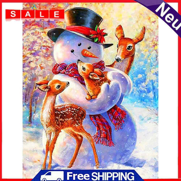 Diamond Painting Snowman Deer Full Round Drill Picture of Rhinestone DIY Drawing