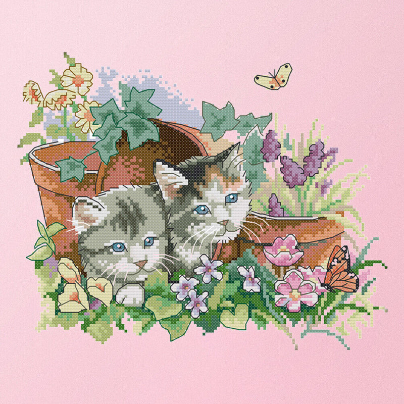 Stamped Cross Stitch Summer Kitties 2-Strand 14CT Embroidery DIY Set (D377)