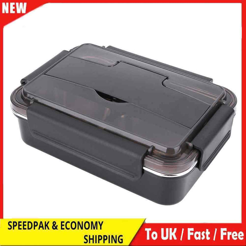 Portable Stainless Steel Bento Lunch Box Leak-Proof Food Container (Black)