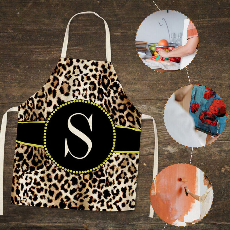 Leopard S Printed Linen Apron Waterproof Kitchen Cooking Bibs (82X68CM)