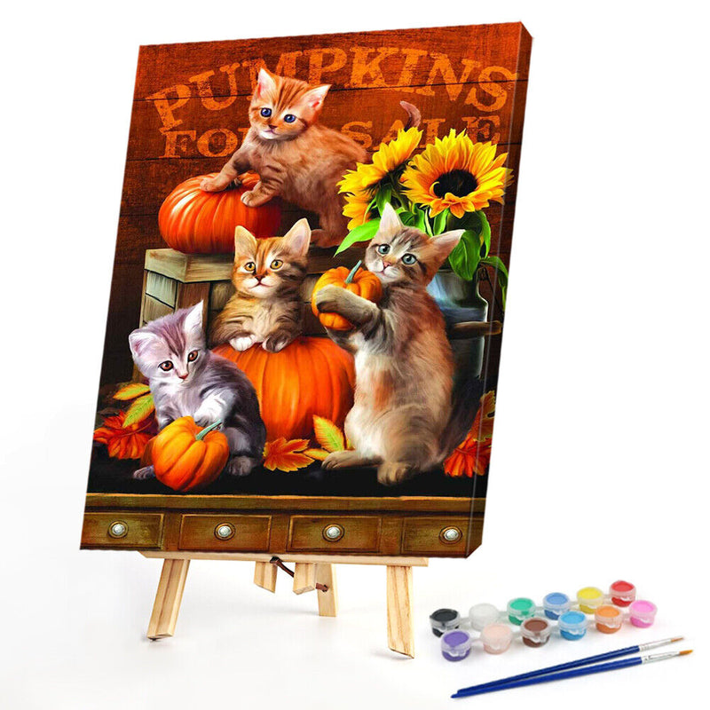 Oil Paint By Numbers Cat Frameless Picture Craft Kit Home Living Room Decoration