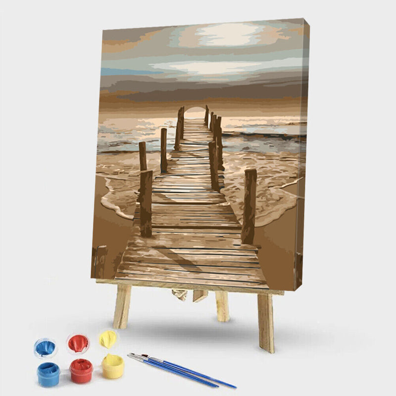 Painting By Numbers DIY Wooden Bridge Hand Painted Canvas Oil Art Picture Kit