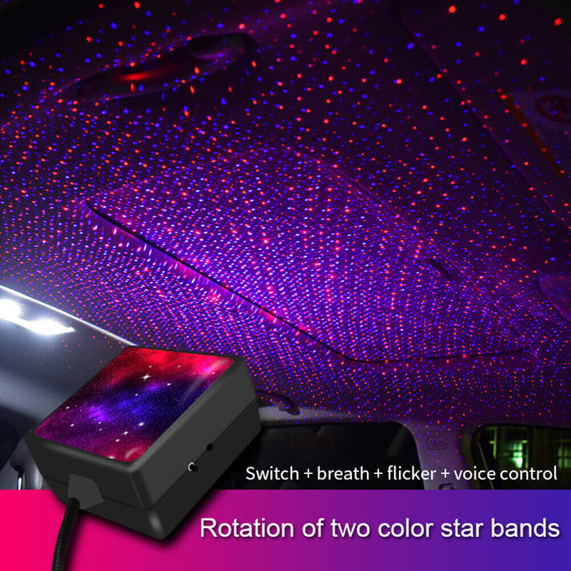 USB Car Ceiling Atmosphere Light 2-Color Starry Sky Ambient Lamp (Red+Blue)
