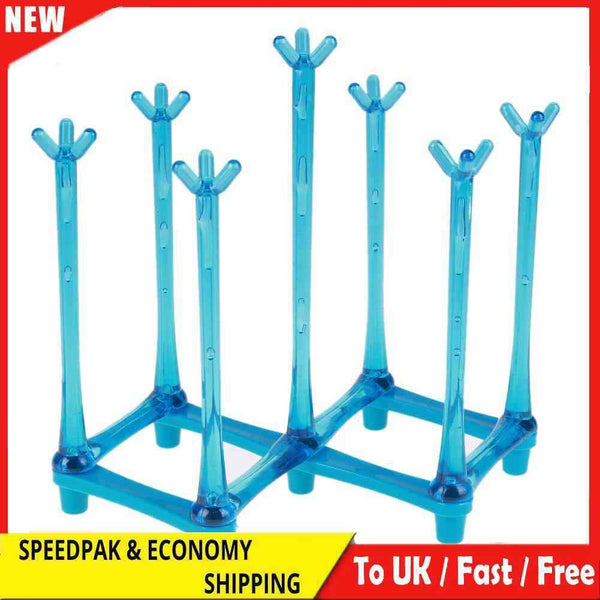 Glass Cup Bottle Drying Rack Drainer Shelf Holder Kitchen Organizer(Blue)