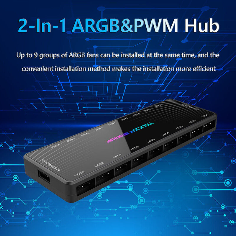 1 to 9 5V 3-Pin ARGB PWM Fan Controller Hub Chassis Power Cable HUB Splitter