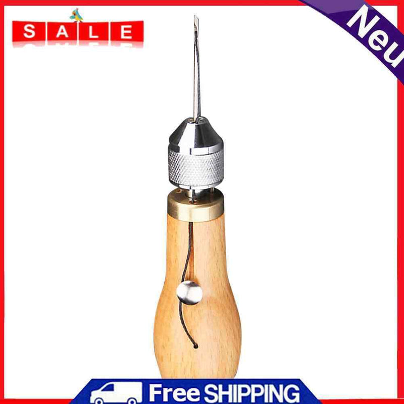 Wooden Handle Leather Sewing Stitching Punch Awl Wax Thread Needles Repair Tool