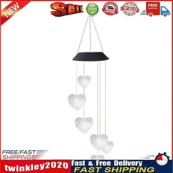 6LED Colorful Love Heart Wind Chime Lamp Solar Powered Garden Hanging Lamp Newly