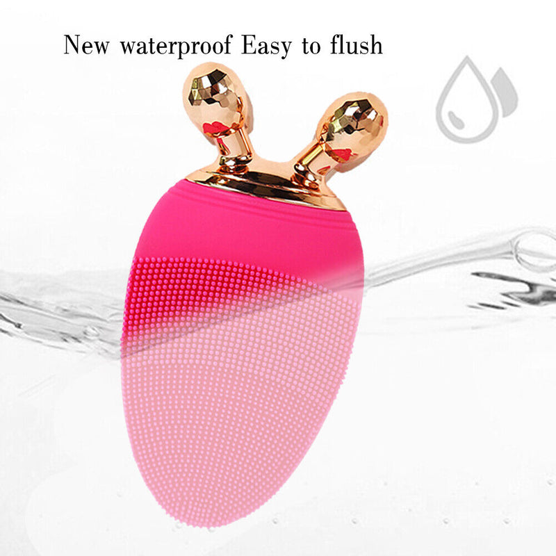 2 in 1 Facial Cleansing Brush Ultrasonic Vibration Cleaning Massager (Red)