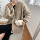 Fashion Plush Shoulder Handbag Cute Bear Shaped Kids Girls Mini Top-handle Purse