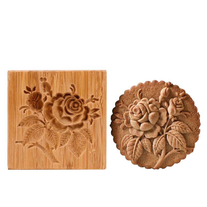 Wooden Cookie Mold Flower Pine Cone Shape Carved Stamp for Biscuit Baking Too