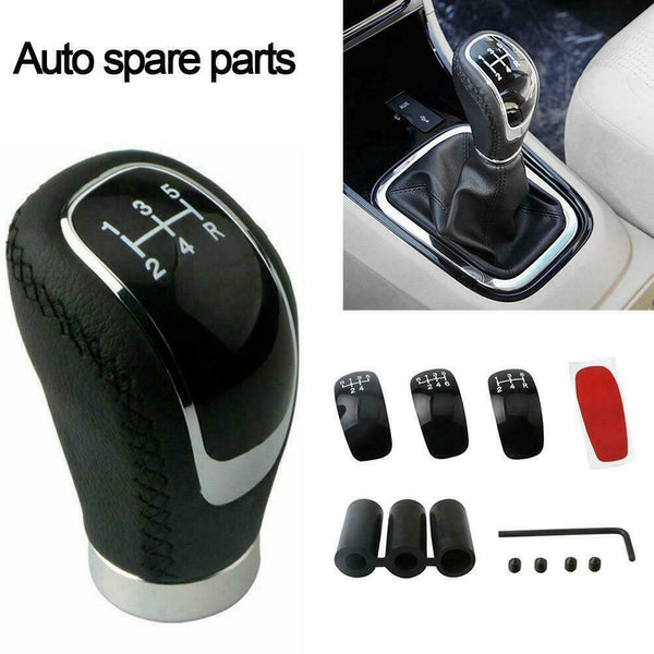 5/6 Speed 3 Cap Black PU Leather Manual Car Gear Shift Shifter Lever Knobs Q9C6