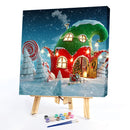 Hand Painted on Canvas DIY Christmas Cottage Oil Paint By Numbers Drawing Kit