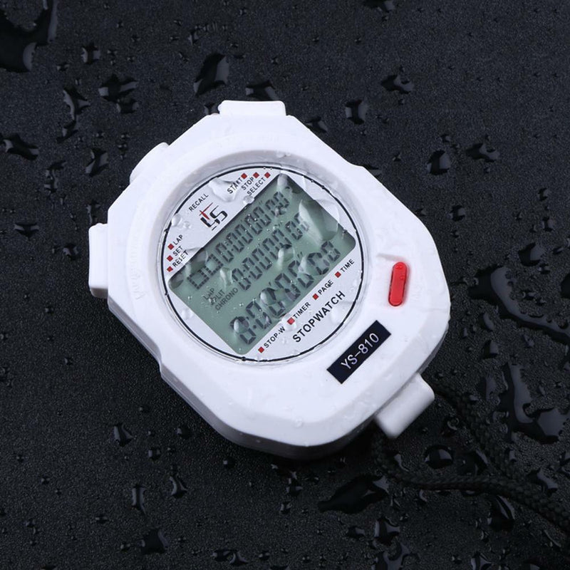 Digital Stopwatch Chronograph Sports Timer Stop Watch (White/ 10 Tracks)