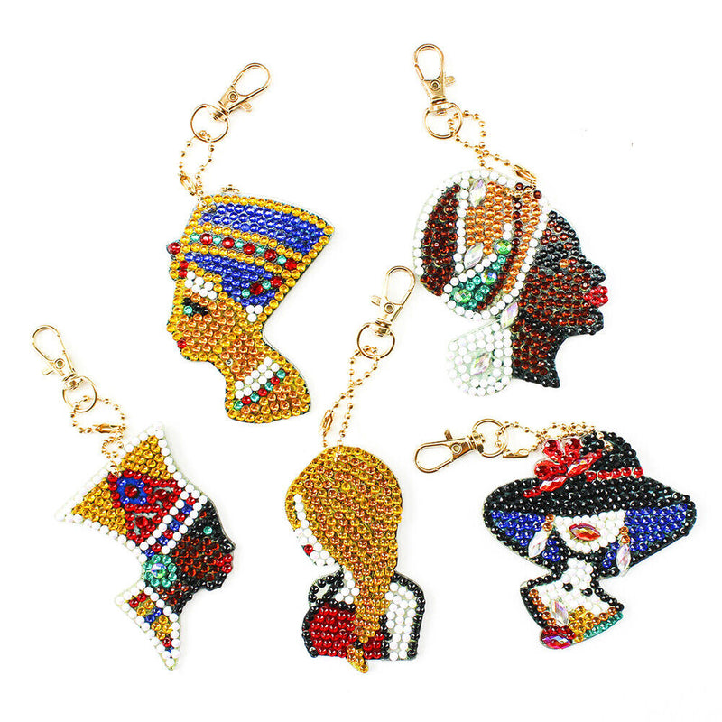 5pcs DIY Elegant Lady Full Drill Special Shaped Diamond Painting Keychains Newly