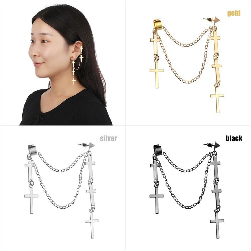Drop Hip Hop Ladies Long Chain Stud Tassel Earrings Cross Earrings Multi-Layer