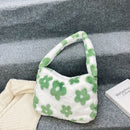 Female Fluffy Square Shoulder Bag Women Casual Flower Pattern Shoulder Handbag