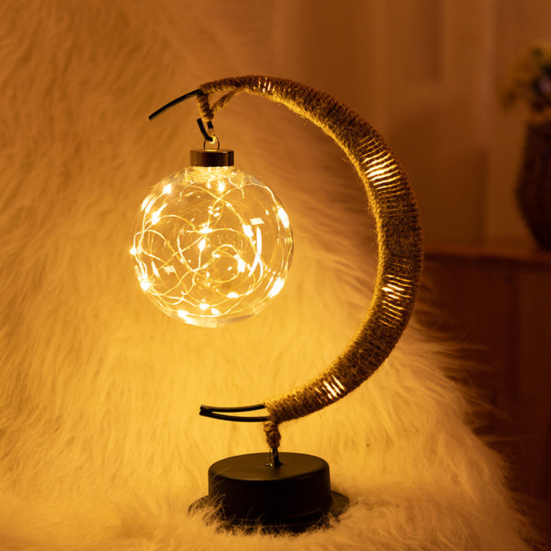 Moon Sepak Takraw Lamp Handmade Hemp Rope Wrought Iron Night Light for Bedroom