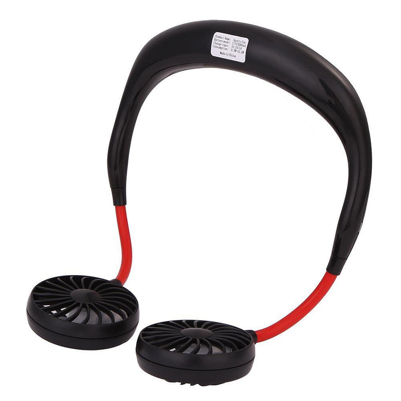 USB Rechargeable Wearable Portable Mini Hand Free Fan Neckband Fan (Black)