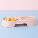 Plastic Feeding Double Bowl 2 in 1 Puppy Cat Food Water Container (Pink) Newly