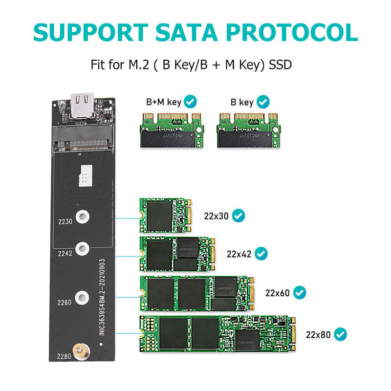 M.2 NGFF SATA SSD 6Gbps External Enclosure for 2230/2242/2260/2280 (Black)