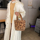 Corduroy Bento Handbag Women Animal Lunch Storage Bag (Apricot Leopard)