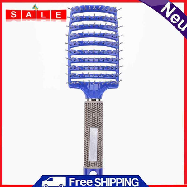 Plastic Nylon Anti-Static Hair Brush Curved Row Scalp Massager Comb (Blue)