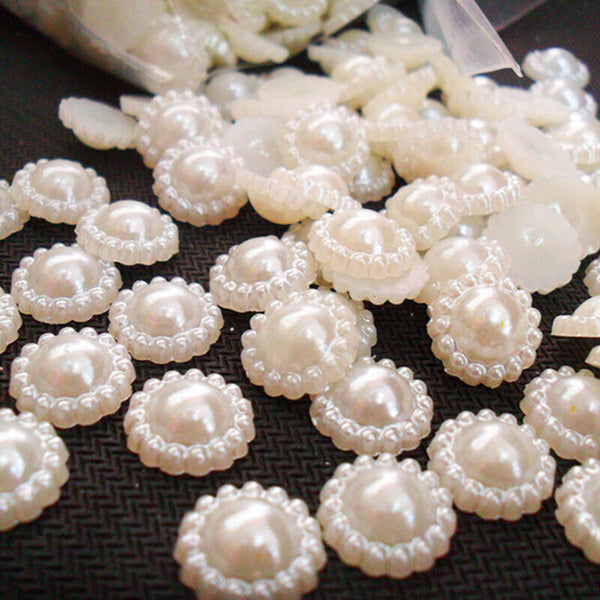 100X Flat Back Flower Beads Wedding Cards Embellishments G7H3 1 Craft DIY X0K5