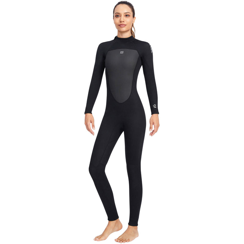 3mm Neoprene Wetsuits Women Back Zipper Full Diving Suits (Black M) Newly