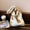 Women Plush Bear Pattern Shoulder Bag Winter Large Crossbody Bag (White)