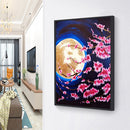 Peach Blossom Under Moon 5D Full Round Rhinestone Picture Home Decor 12x16 inch
