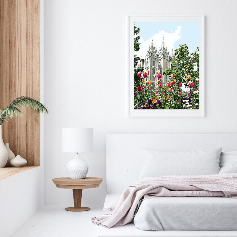 Garden Castle Oil Paint By Numbers DIY Handpainted on Canvas Wall Art Picture