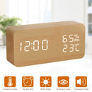 Alarm Clock LED Wooden Watch Table Voice Control Digital Wood Electronic Desktop