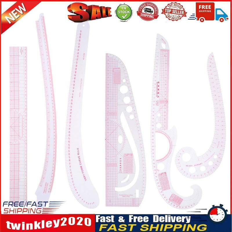 6pcs Multi-function Metric Curve Cutting Rulers Sleeve Clothing Yardstick Newly