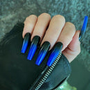 Black Blue Full Extra Long Coffin Artificial Press On Nails Gradient False Nails