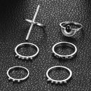 6pcs/Set Cross Knuckle Ring Fashion Geometric Women Alloy Rings Jewelry Gifts