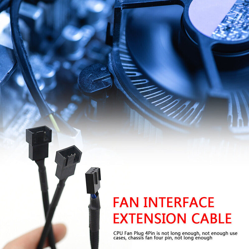CPU PC Case Fan 4 Pin Extension Y Splitter Cable 4 Pin to 3/4 Pin (Black)