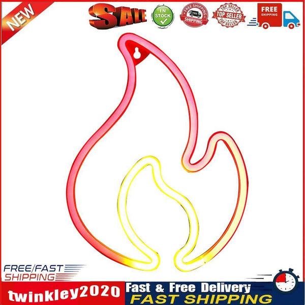 Fire Flame Neon Sign Light LED Hanging Wall Night Lamp Decor (Red White) Newly