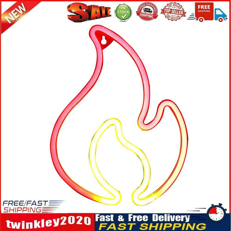 Fire Flame Neon Sign Light LED Hanging Wall Night Lamp Decor (Red White) Newly